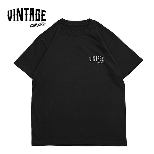 半袖プリントTシャツ(ブラック×グレー)【VINTAGECARLIFE】