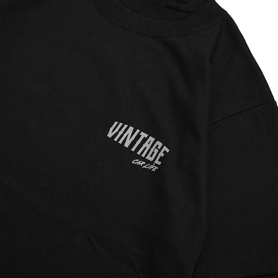 半袖プリントTシャツ(ブラック×グレー)【VINTAGECARLIFE】