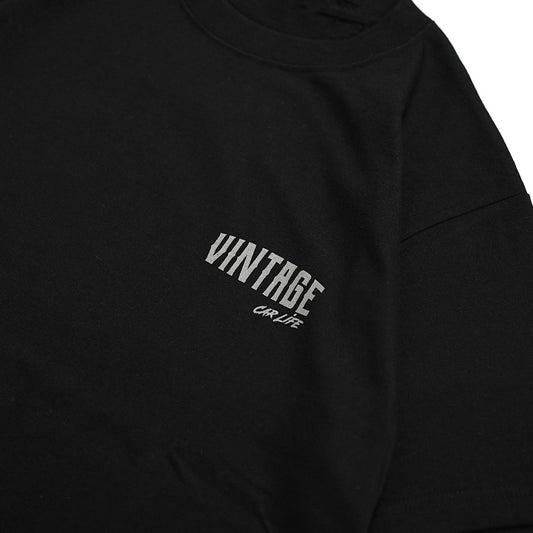半袖プリントTシャツ(ブラック×グレー)【VINTAGECARLIFE】