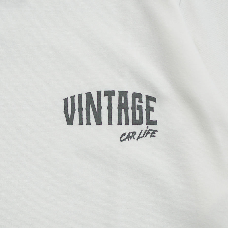 半袖プリントTシャツ(ホワイト×グレー)【VINTAGECARLIFE】