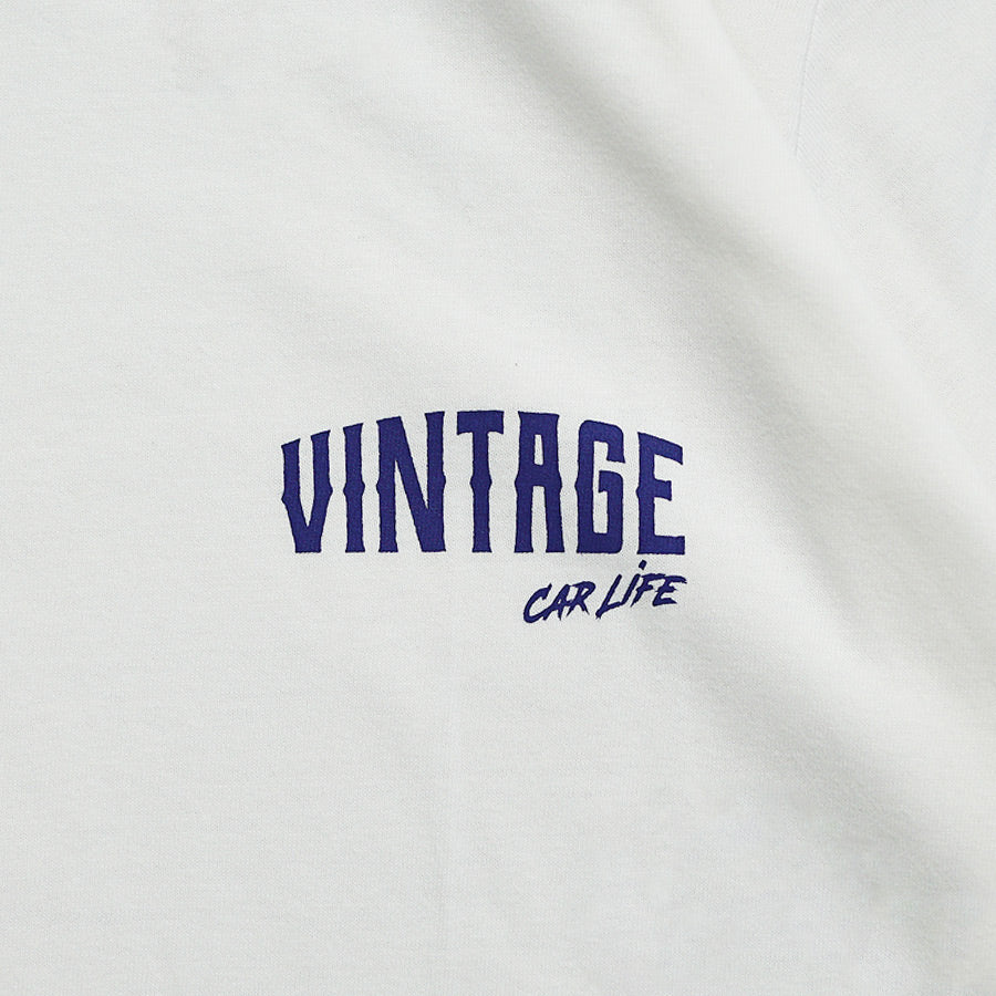 半袖プリントTシャツ(ホワイト×ネイビー)【VINTAGECARLIFE】
